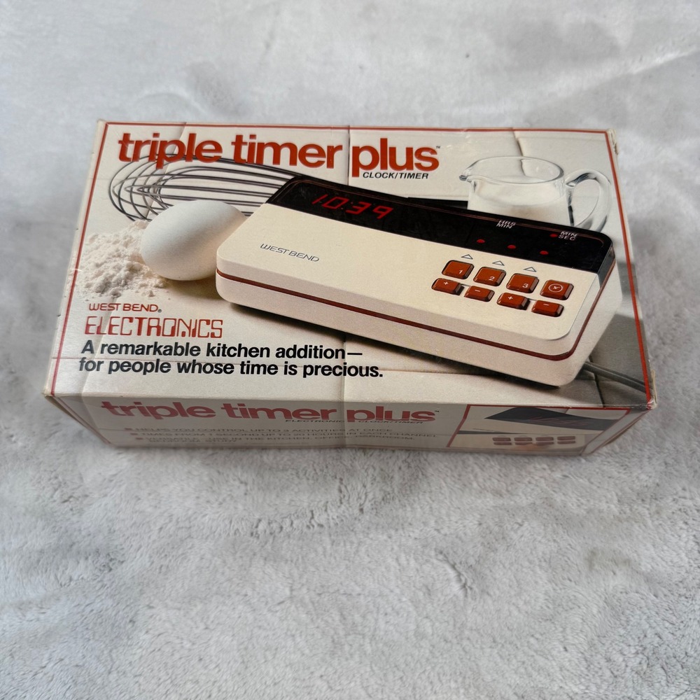 West Bend Triple Timer Plus Vintage 1980 Electronic Clock Timer No 40001 Cream